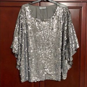silver sequin plus size top
